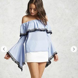FOREVER21 Off The Shoulder Pom Pom top Size S
